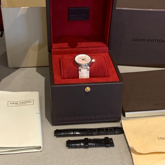 Authentic LOUIS VUITTON Tambour Pink with Diamonds Quartz Leather Ladies Watch - Picture 3 of 8